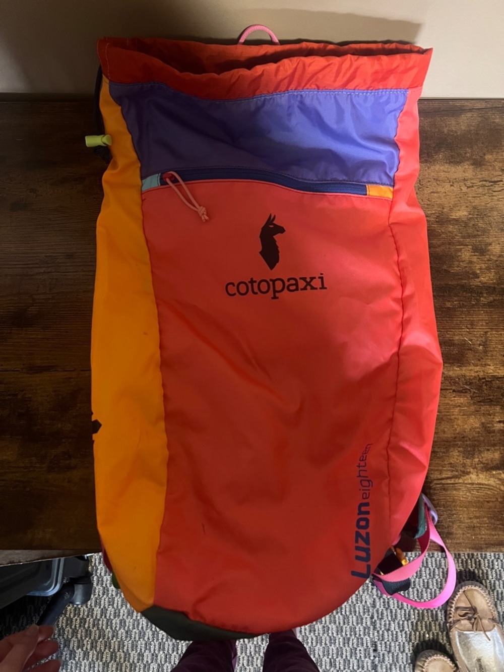 cotopaxi red purple yellow colorblock daypack